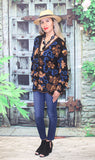 Alpaca "Estefania" Black/Brown/Blue Floral Pattern Button Sweater 120710
