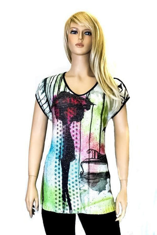 Black, inventory, Multi-color, Print, Sequin, Sleeveless, Studs, Tops, Transfer - August Brock Fashions