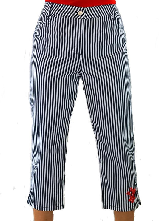 Blue, Cropped, Full leg, Navy, Pants, Slip-on, Straight leg, White - August Brock Fashions