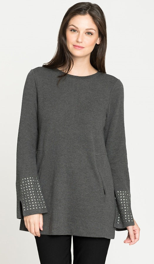 Grey, inventory, Long Sleeve, Studs, Tan, Tops - August Brock Fashions