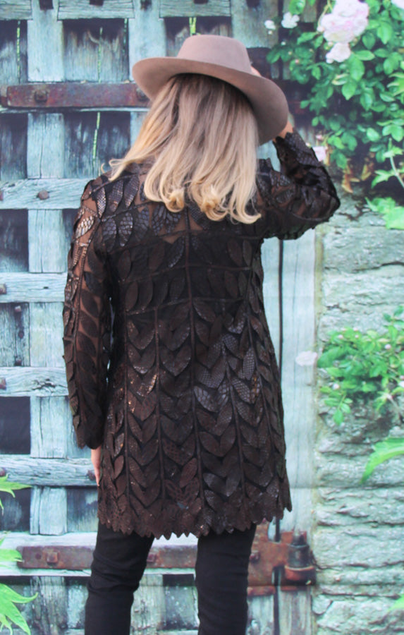 ABF Long Leaf Leather Jacket with Buttons 11910022