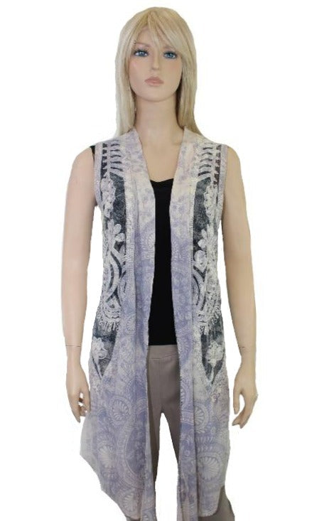Grey, inventory, Multi-color, Print, Sheer, Sleeveless, Turquoise, Vests - August Brock Fashions