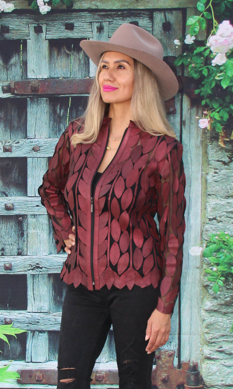 ABF Short Leaf Leather Jacket with Zipper 11910056