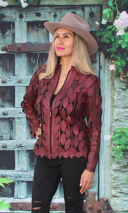 ABF Short Leaf Leather Jacket with Zipper 11910056
