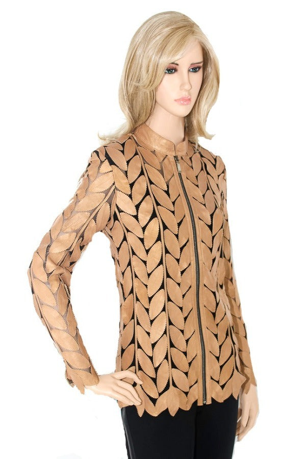 ABF Short Leaf Leather Jacket with Zipper 11910056