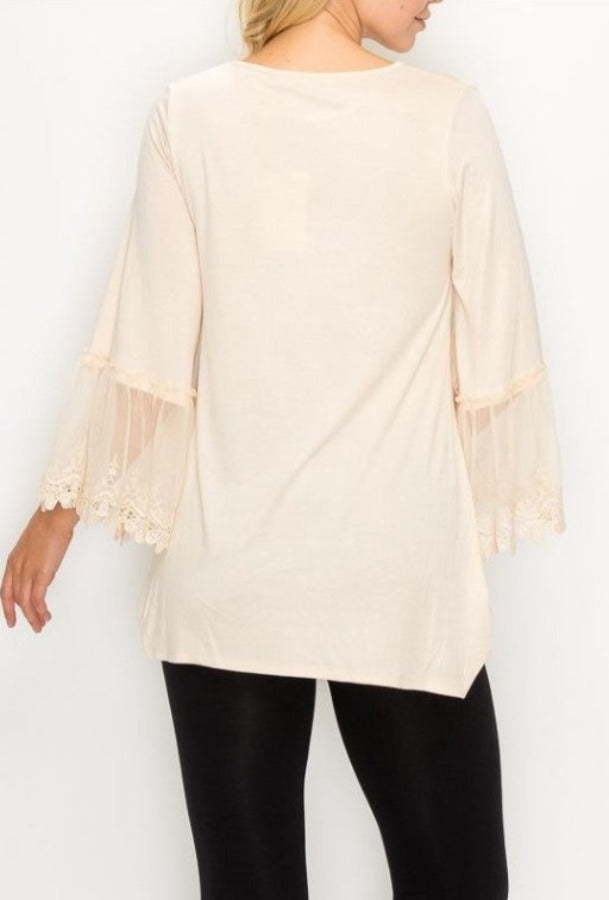 Origami OLS-4480 Tunic Top with Lace Trimming on the Sleeves