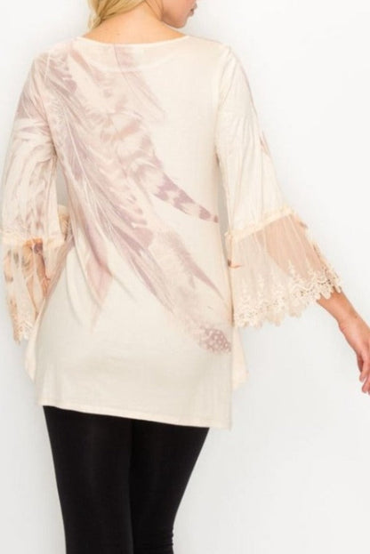 Origami OLS-4480 Tunic Top with Lace Trimming on the Sleeves