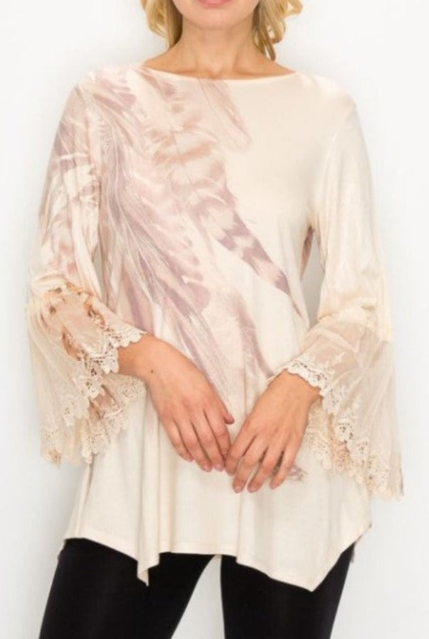 Origami OLS-4480 Tunic Top with Lace Trimming on the Sleeves