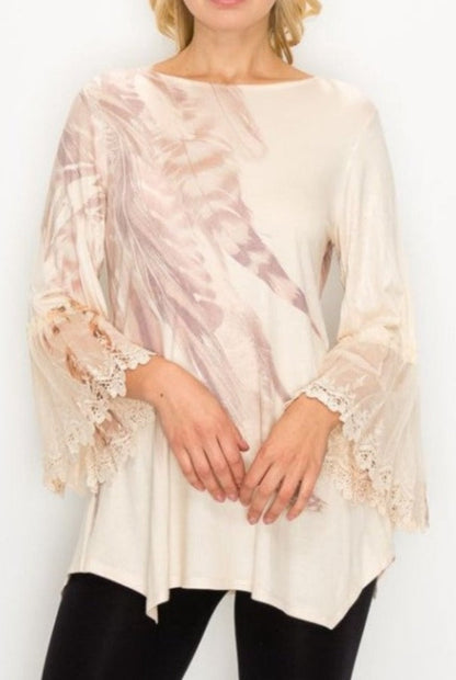 Origami OLS-4480 Tunic Top with Lace Trimming on the Sleeves