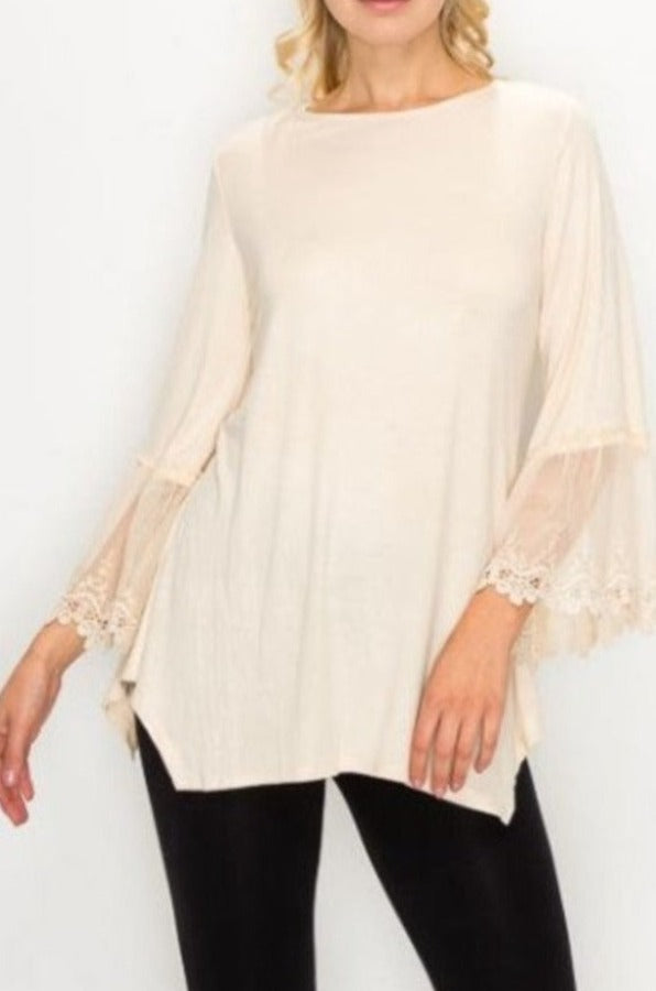 Origami OLS-4480 Tunic Top with Lace Trimming on the Sleeves