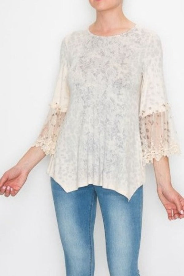 Origami OLS-4480 Tunic Top with Lace Trimming on the Sleeves