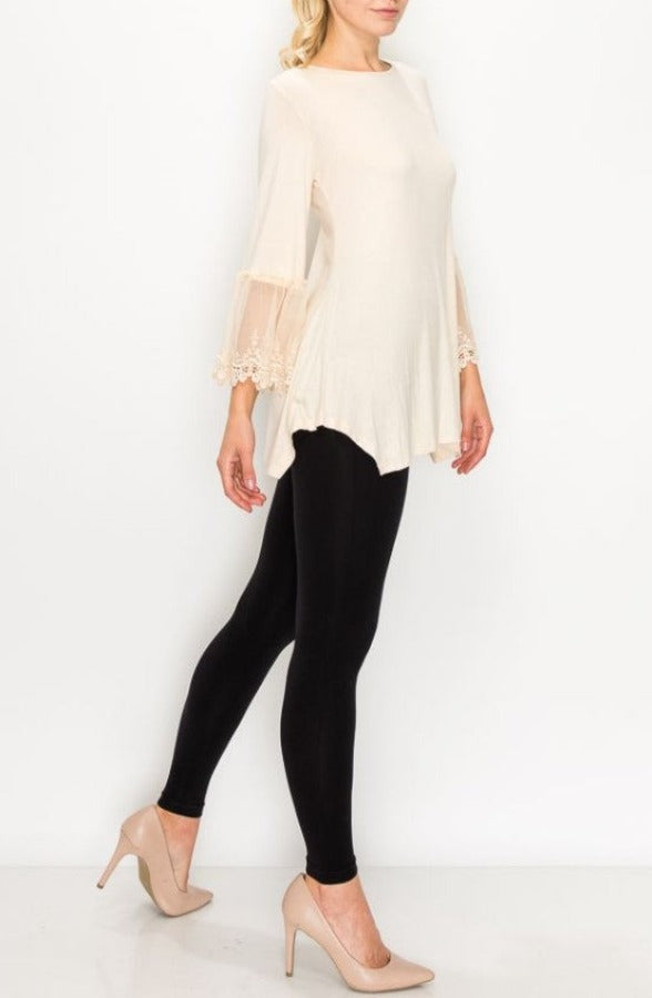 Origami OLS-4480 Tunic Top with Lace Trimming on the Sleeves