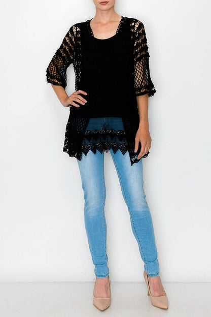 Origami OLS-4597 Short Sleeve Crochet Cardigan