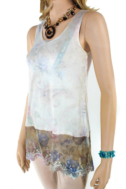 Origami 501-T08 Tank Top with Lace Trimming