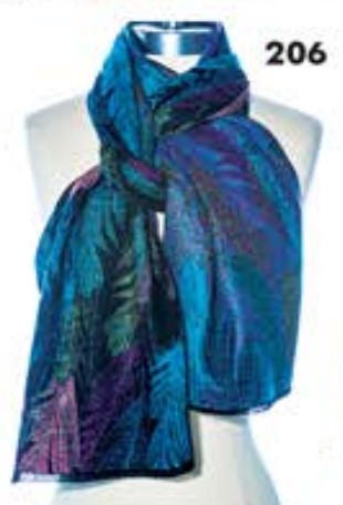 Cashmere Scarf- Blue/Green/Purple Feather Print PSC 206