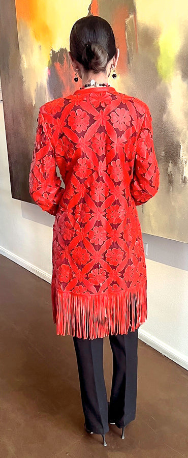 ABF Floral Fringe Long Leather Jacket 11910191