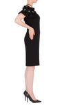 Joseph Ribkoff Black Ruffled Pearl Accent Cold-Shoulder Sheath Dress 191041