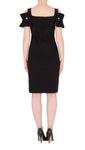 Joseph Ribkoff Black Ruffled Pearl Accent Cold-Shoulder Sheath Dress 191041