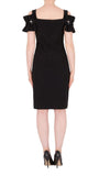 Joseph Ribkoff Black Ruffled Pearl Accent Cold-Shoulder Sheath Dress 191041