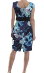 Joseph Ribkoff Blue/Multi-Color Floral Print Satin Sheath Dress 174642