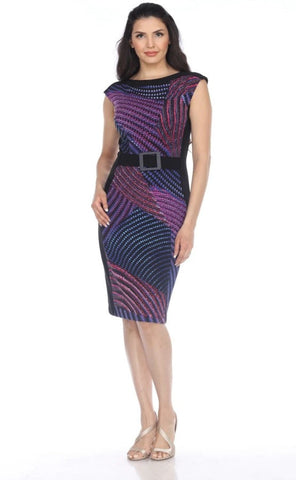 Joseph Ribkoff Black/Multi-Color Abstract Print Cap Sleeve Sheath Dress 204424