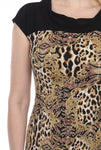Joseph Ribkoff Black/Brown/Gold Animal Print Cap Sleeve Sheath Dress 204142