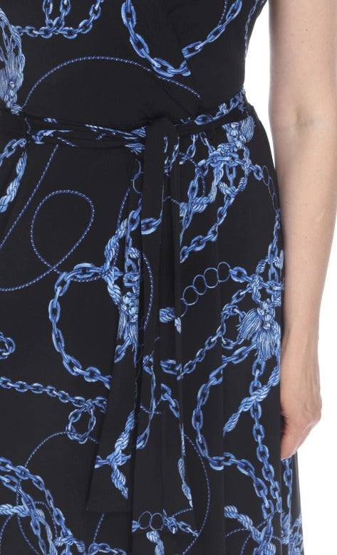 Joseph Ribkoff Black/Multi-Color Chain Print Belted Dress 212199