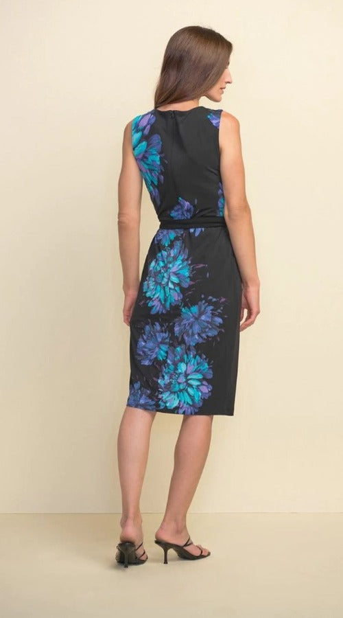 Joseph Ribkoff Black/Multi-Color Sleeveless Belted Sheath Dress 211220