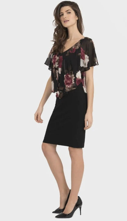 Joseph Ribkoff Black/Multi-Color Floral Overlay Dress 194679