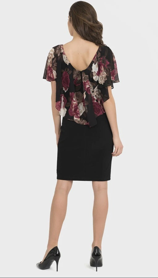 Joseph Ribkoff Black/Multi-Color Floral Overlay Dress 194679