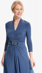 Joseph Ribkoff Mineral Blue Gathered Buckle Detail Dress 214211