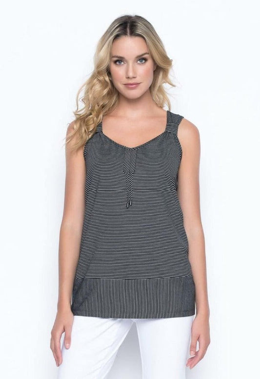 Picadilly MR354LT Black/White Striped V-Neck Tank Top with Drawstring