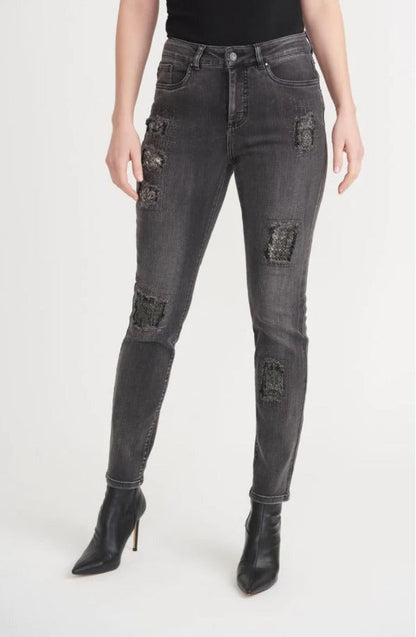 Joseph Ribkoff Charcoal/Dark Grey Distressed Slim Cropped Jeans 203072