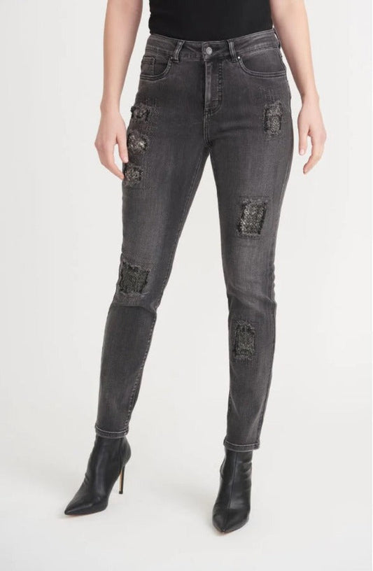 Joseph Ribkoff Charcoal/Dark Grey Distressed Slim Cropped Jeans 203072