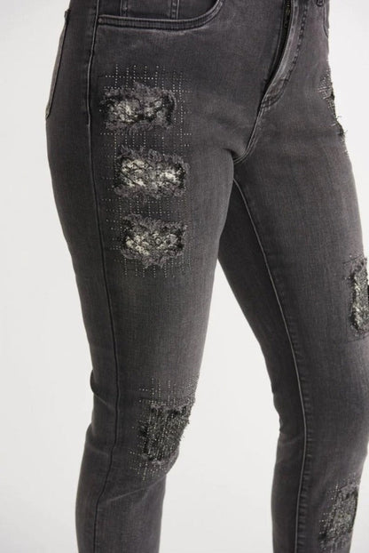 Joseph Ribkoff Charcoal/Dark Grey Distressed Slim Cropped Jeans 203072