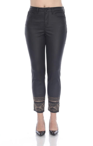 Joseph Ribkoff Black Embellished Hem Slim Straight Cropped Jeans 214949