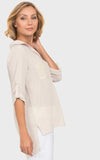 Joseph Ribkoff Champagne Sequin Trim Collared V-Neck Top 192461