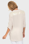 Joseph Ribkoff Champagne Sequin Trim Collared V-Neck Top 192461