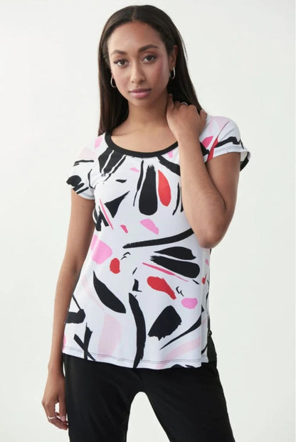 Joseph Ribkoff Vanilla/Multi-Color Abstract Print Top 221264