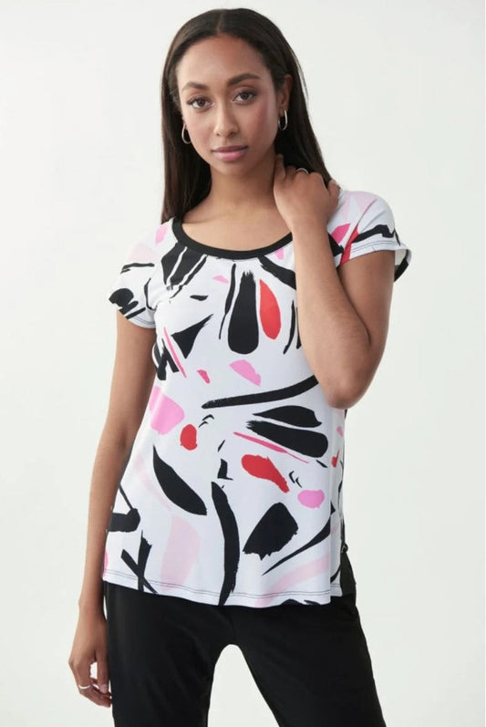 Joseph Ribkoff Vanilla/Multi-Color Abstract Print Top 221264