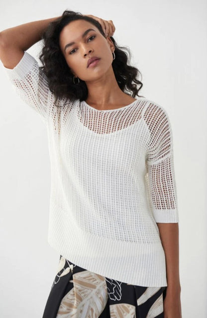 Joseph Ribkoff Open-Knit 3/4 Sleeve 2-Piece Sweater Top 222912