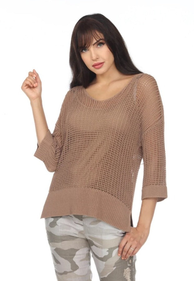 Joseph Ribkoff Open-Knit 3/4 Sleeve 2-Piece Sweater Top 222912