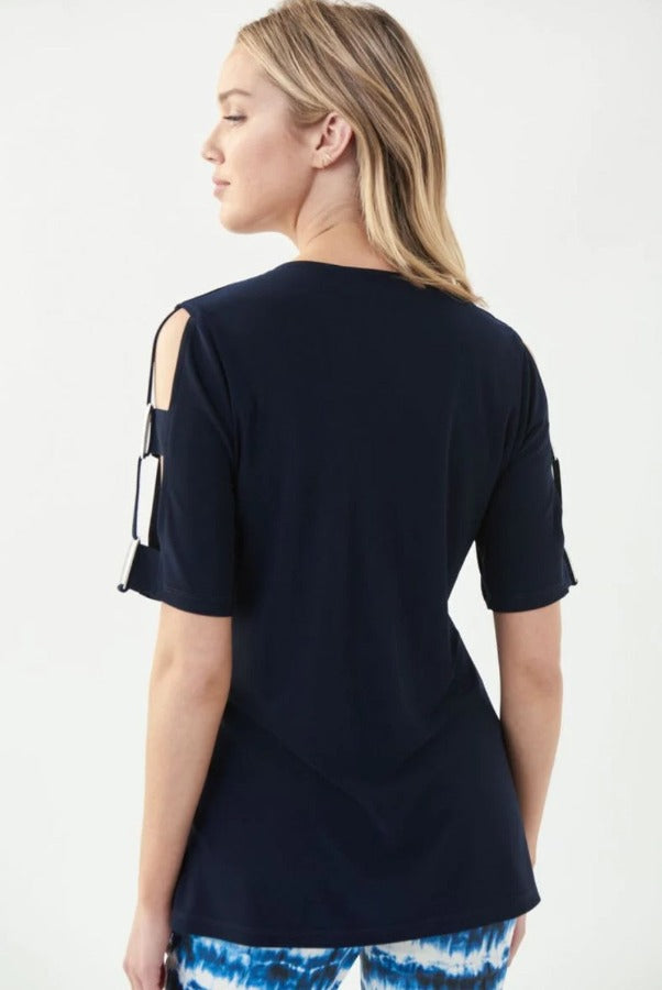 Joseph Ribkoff Midnight Blue Cutout Detail Short Sleeve Top 221021