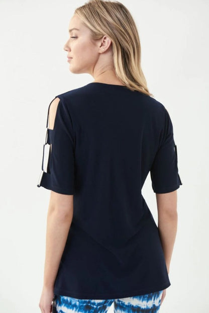 Joseph Ribkoff Midnight Blue Cutout Detail Short Sleeve Top 221021