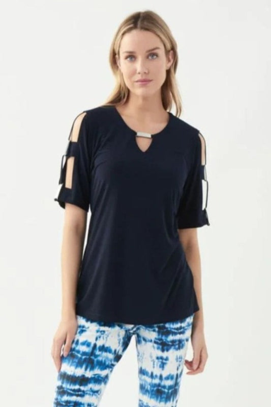 Joseph Ribkoff Midnight Blue Cutout Detail Short Sleeve Top 221021
