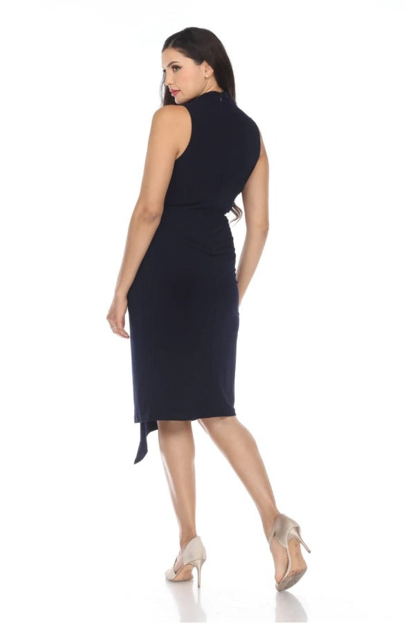Joseph Ribkoff Midnight Blue Twist Front Asymmetric Dress 221348