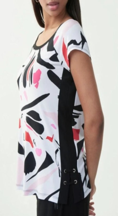 Joseph Ribkoff Vanilla/Multi-Color Abstract Print Top 221264
