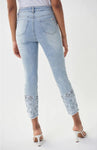 Joseph Ribkoff Light Blue Studded Floral Cut Out Detail Cropped Jeans 222907