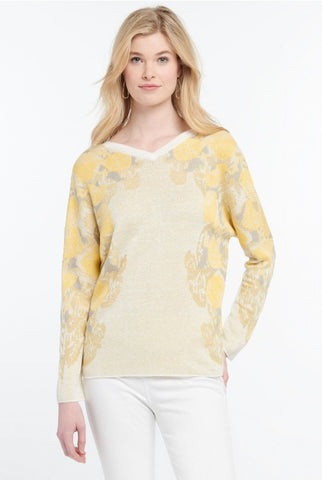 Nic + Zoe S201165 Yellow Lemons Reversible Knit Sweater Top