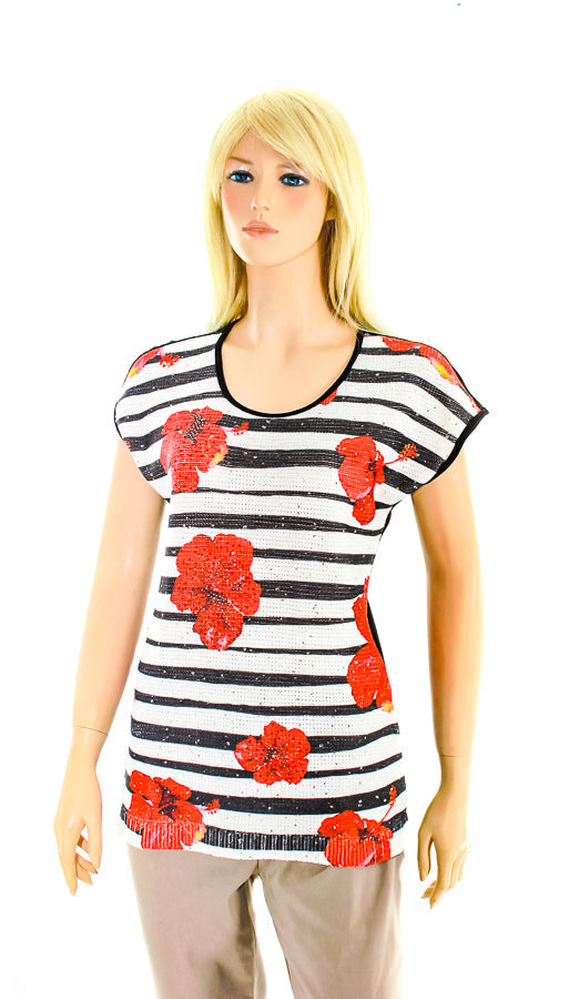 Black, inventory, Multi-color, Sequin, Short Sleeve, Studs, Tops, White - August Brock Fashions